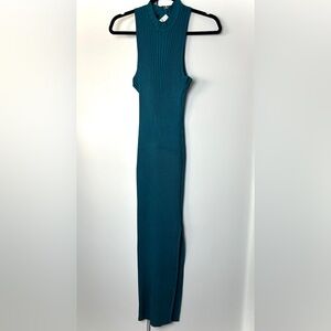 Bebe Sydney Ribbed Mock Neck Maxi Dress in Blue Jade NWT
